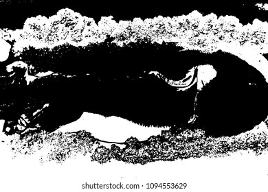 Black and white liquid texture. Hand drawn marbling illustration. Abstract vector background. Monochrome marble pattern.