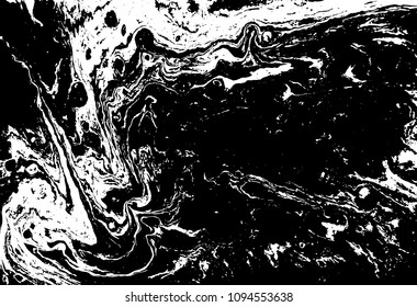 Black and white liquid texture. Hand drawn marbling illustration. Abstract vector background. Monochrome marble pattern.