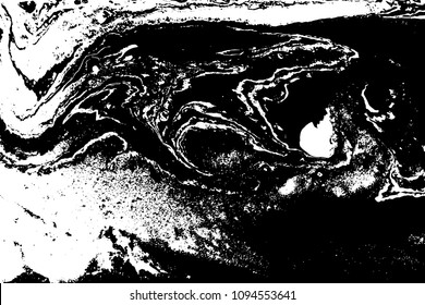 Black and white liquid texture. Hand drawn marbling illustration. Abstract vector background. Monochrome marble pattern.