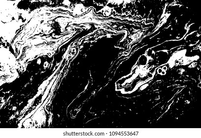 Black and white liquid texture. Hand drawn marbling illustration. Abstract vector background. Monochrome marble pattern.