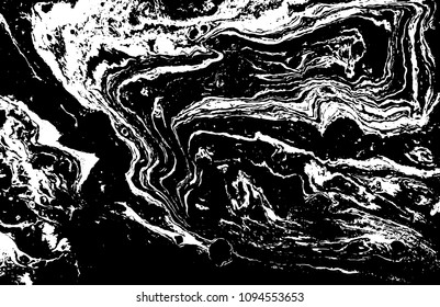 Black and white liquid texture. Hand drawn marbling illustration. Abstract vector background. Monochrome marble pattern.