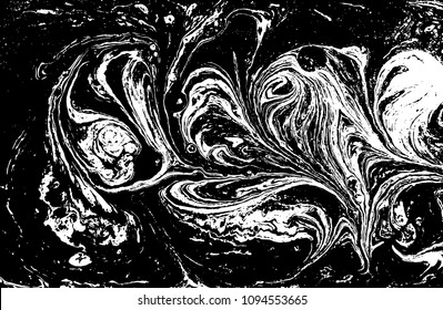 Black and white liquid texture. Hand drawn marbling illustration. Abstract vector background. Monochrome marble pattern.