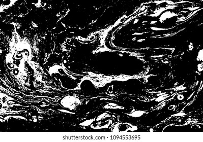 Black and white liquid texture. Hand drawn marbling illustration. Abstract vector background. Monochrome marble pattern.
