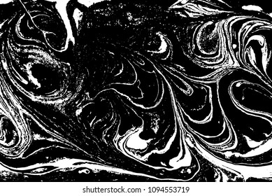 Black and white liquid texture. Hand drawn marbling illustration. Abstract vector background. Monochrome marble pattern.