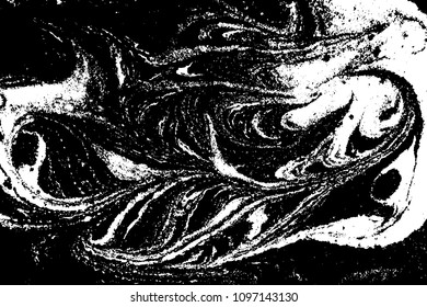 Black and white liquid texture. Hand drawn marbling illustration. Abstract vector background. Monochrome marble pattern.