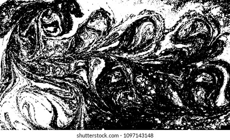 Black and white liquid texture. Hand drawn marbling illustration. Abstract vector background. Monochrome marble pattern.