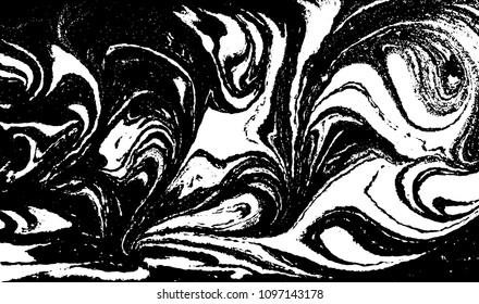 Black and white liquid texture. Hand drawn marbling illustration. Abstract vector background. Monochrome marble pattern.