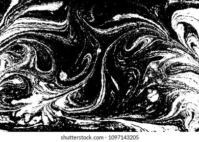 Black and white liquid texture. Hand drawn marbling illustration. Abstract vector background. Monochrome marble pattern.