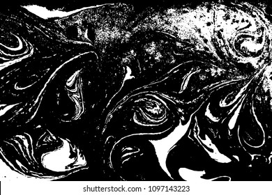 Black and white liquid texture. Hand drawn marbling illustration. Abstract vector background. Monochrome marble pattern.