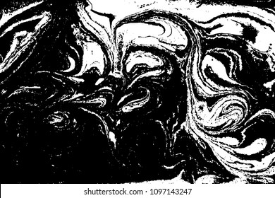 Black and white liquid texture. Hand drawn marbling illustration. Abstract vector background. Monochrome marble pattern.