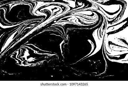 Black and white liquid texture. Hand drawn marbling illustration. Abstract vector background. Monochrome marble pattern.