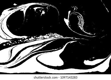 Black and white liquid texture. Hand drawn marbling illustration. Abstract vector background. Monochrome marble pattern.
