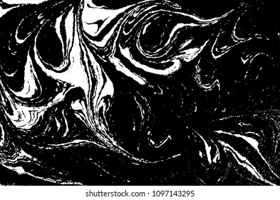 Black and white liquid texture. Hand drawn marbling illustration. Abstract vector background. Monochrome marble pattern.