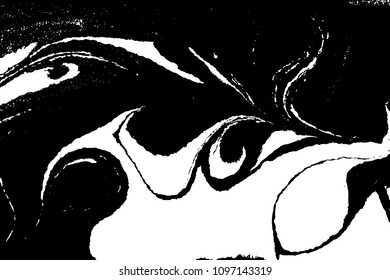 Black and white liquid texture. Hand drawn marbling illustration. Abstract vector background. Monochrome marble pattern.