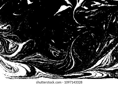 Black and white liquid texture. Hand drawn marbling illustration. Abstract vector background. Monochrome marble pattern.