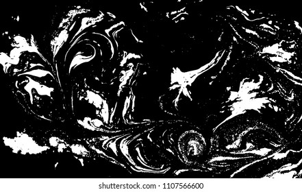Black and white liquid texture. Hand drawn marbling illustration. Abstract vector background. Monochrome marble pattern.