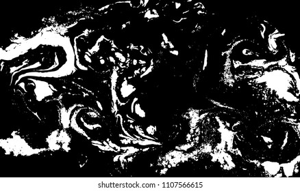 Black and white liquid texture. Hand drawn marbling illustration. Abstract vector background. Monochrome marble pattern.