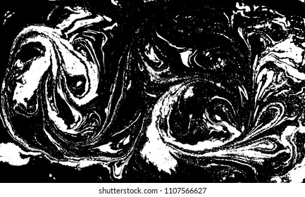 Black and white liquid texture. Hand drawn marbling illustration. Abstract vector background. Monochrome marble pattern.
