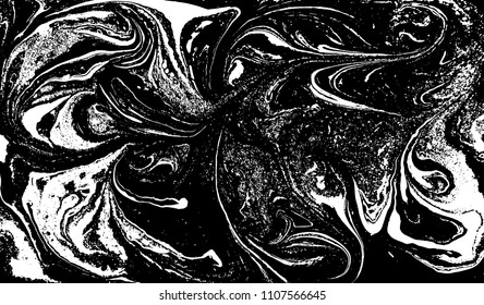 Black and white liquid texture. Hand drawn marbling illustration. Abstract vector background. Monochrome marble pattern.