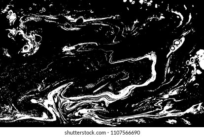 Black and white liquid texture. Hand drawn marbling illustration. Abstract vector background. Monochrome marble pattern.