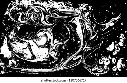 Black and white liquid texture. Hand drawn marbling illustration. Abstract vector background. Monochrome marble pattern.
