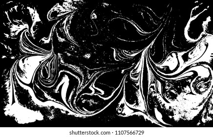 Black and white liquid texture. Hand drawn marbling illustration. Abstract vector background. Monochrome marble pattern.