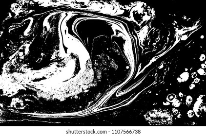 Black and white liquid texture. Hand drawn marbling illustration. Abstract vector background. Monochrome marble pattern.