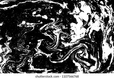 Black and white liquid texture. Hand drawn marbling illustration. Abstract vector background. Monochrome marble pattern.
