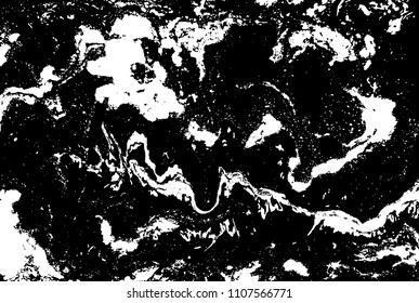Black and white liquid texture. Hand drawn marbling illustration. Abstract vector background. Monochrome marble pattern.