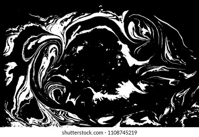Black and white liquid texture. Hand drawn marbling illustration. Abstract vector background. Monochrome marble pattern.