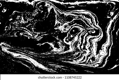 Black and white liquid texture. Hand drawn marbling illustration. Abstract vector background. Monochrome marble pattern.