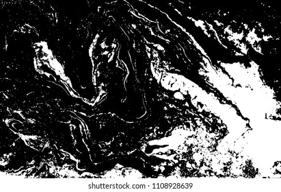Black and white liquid texture. Hand drawn marbling illustration. Abstract vector background. Monochrome marble pattern.