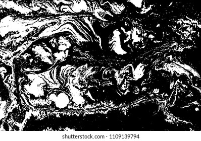 Black and white liquid texture. Hand drawn marbling illustration. Abstract vector background. Monochrome marble pattern.