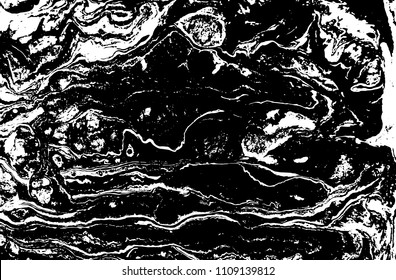 Black and white liquid texture. Hand drawn marbling illustration. Abstract vector background. Monochrome marble pattern.
