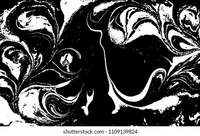 Black and white liquid texture. Hand drawn marbling illustration. Abstract vector background. Monochrome marble pattern.