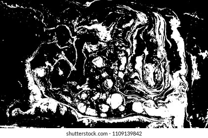 Black and white liquid texture. Hand drawn marbling illustration. Abstract vector background. Monochrome marble pattern.