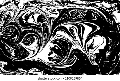Black and white liquid texture. Hand drawn marbling illustration. Abstract vector background. Monochrome marble pattern.