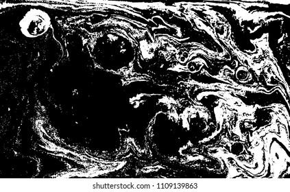 Black and white liquid texture. Hand drawn marbling illustration. Abstract vector background. Monochrome marble pattern.