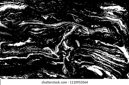 Black and white liquid texture. Hand drawn marbling illustration. Abstract vector background. Monochrome marble pattern.