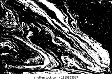 Black and white liquid texture. Hand drawn marbling illustration. Abstract vector background. Monochrome marble pattern.