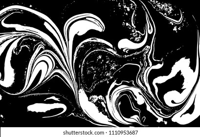 Black and white liquid texture. Hand drawn marbling illustration. Abstract vector background. Monochrome marble pattern.