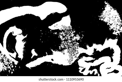 Black and white liquid texture. Hand drawn marbling illustration. Abstract vector background. Monochrome marble pattern.