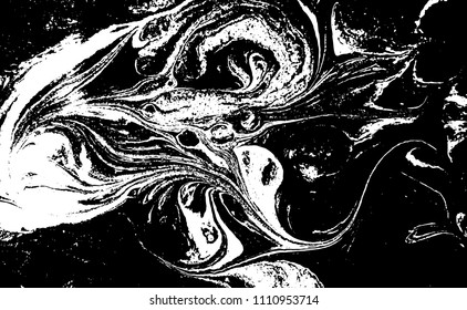 Black and white liquid texture. Hand drawn marbling illustration. Abstract vector background. Monochrome marble pattern.