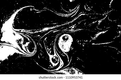 Black and white liquid texture. Hand drawn marbling illustration. Abstract vector background. Monochrome marble pattern.