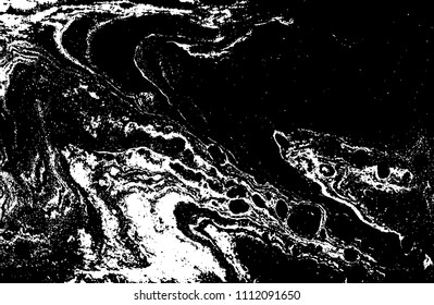 Black and white liquid texture. Hand drawn marbling illustration. Abstract vector background. Monochrome marble pattern.