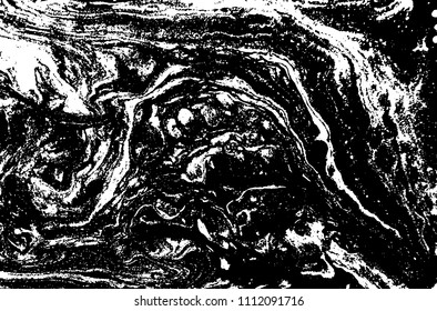 Black and white liquid texture. Hand drawn marbling illustration. Abstract vector background. Monochrome marble pattern.
