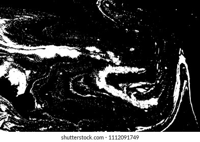 Black and white liquid texture. Hand drawn marbling illustration. Abstract vector background. Monochrome marble pattern.