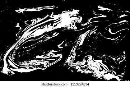 Black and white liquid texture. Hand drawn marbling illustration. Abstract vector background. Monochrome marble pattern.
