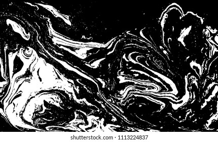 Black and white liquid texture. Hand drawn marbling illustration. Abstract vector background. Monochrome marble pattern.