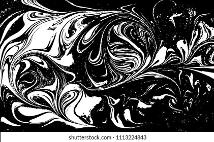 Black and white liquid texture. Hand drawn marbling illustration. Abstract vector background. Monochrome marble pattern.